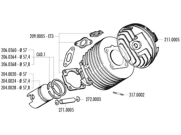 Kolben Satz Polini Dual-Einlass 130ccm 57mm für Vespa 125 ETS, PK, Primavera 2T, Primavera ET3 2T, XL