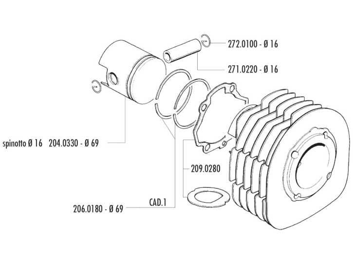 Kolben Satz Polini 225ccm 69mm 16mm Kolbenbolzen für Ape MPM 600, MPR 500, MPV 600