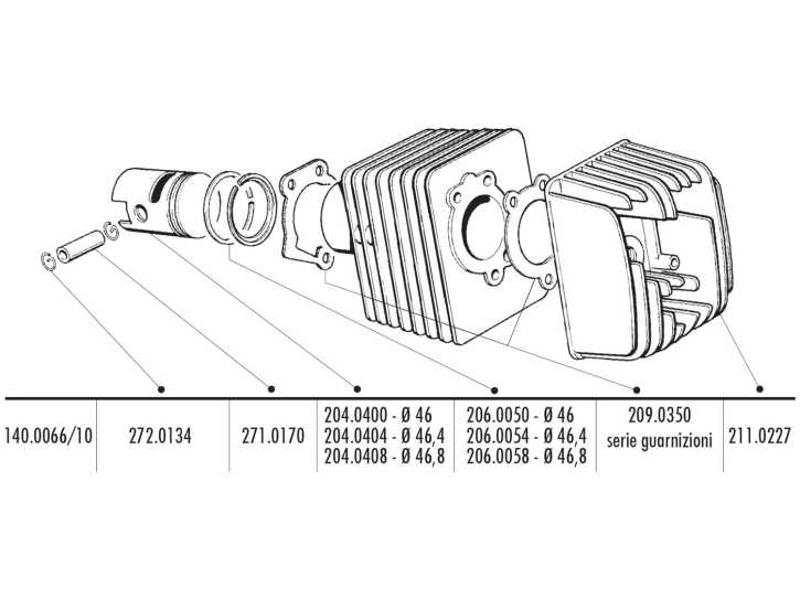 Kolben Satz Polini 46,4mm, 10mm Kolbenbolzen für Piaggio, Vespa Ciao