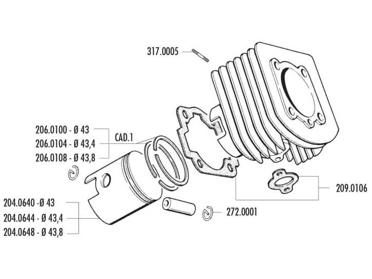 Kolben Satz Polini 63ccm 43,4mm für Piaggio, Vespa AL, ALX, NLX, Vespino