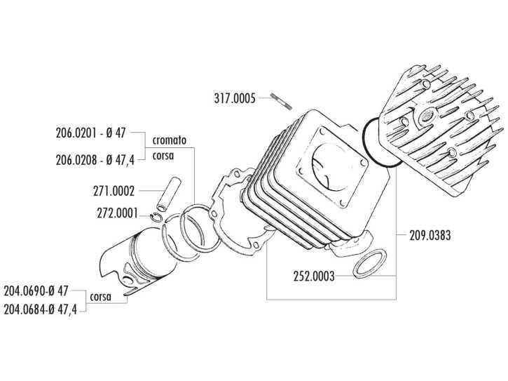 Kolben Satz Polini Racing 70ccm 47mm für Piaggio AC, LC, PureJet, Kymco, Honda, SYM, Peugeot stehend