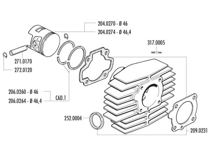 Kolbenring Polini 46x1,5mm für Minarelli liegend AC, Honda Camino, PX 50