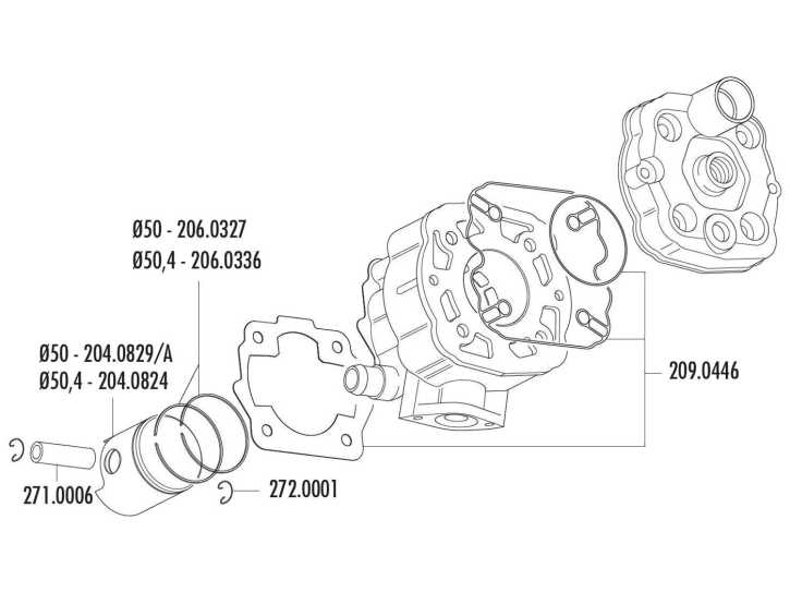 Kolbenring Polini 80ccm 50x1mm für Derbi D50B0, EBE, EBS, Minarelli AM6