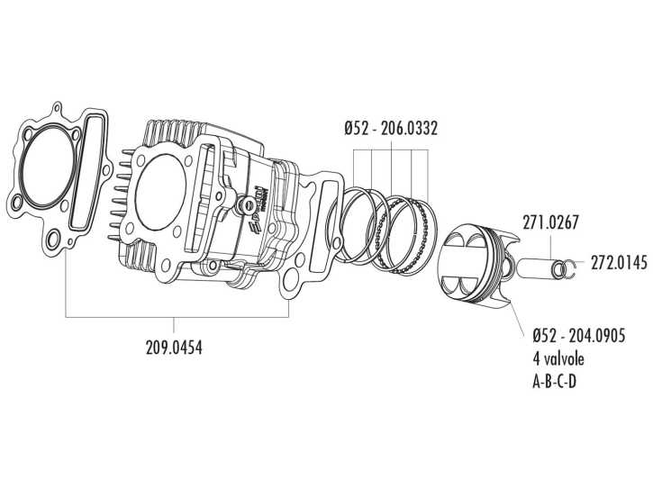 Kolbenring Satz Polini 52mm für Honda XR 50, Polini XP4T 50, XP4T 110