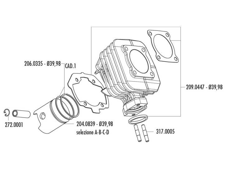 Kolbenring Polini 50ccm 39,98x1mm verchromt für Peugeot liegend AC