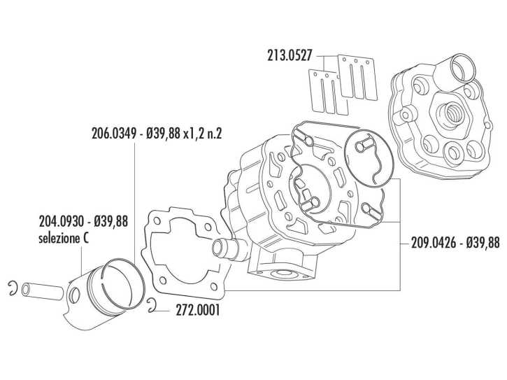 Kolbenring Polini Racing 50ccm 39,88x1,2mm für Derbi D50B0, EBE, EBS