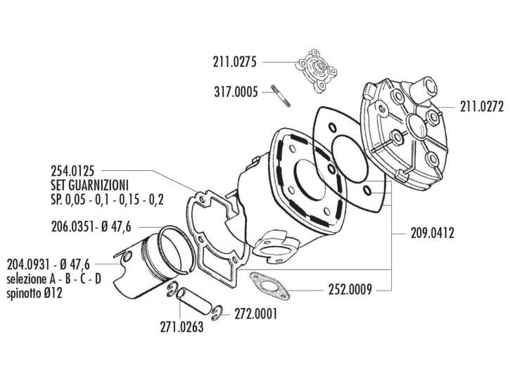 Kolbenring Polini Evolution 47,6x0,8mm für Minarelli, Piaggio