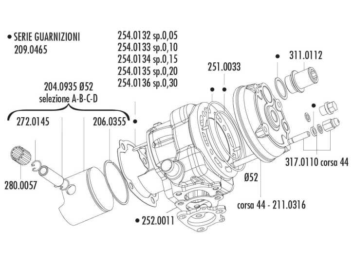 Kolbenring Polini Big Evolution 52x1mm für Minarelli, Piaggio