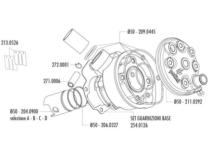 Zylinder Dichtungssatz Polini 76ccm 50mm für Minarelli AM