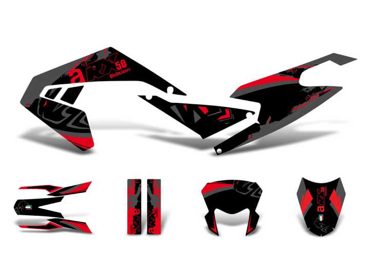 Dekor / Sticker Kit schwarz-rot-grau glänzend für Aprilia RX50 2018- Euro4