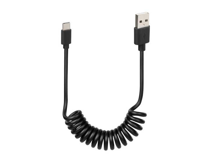 USB-Spiralkabel / -Ladekabel Typ -C- 100cm schwarz