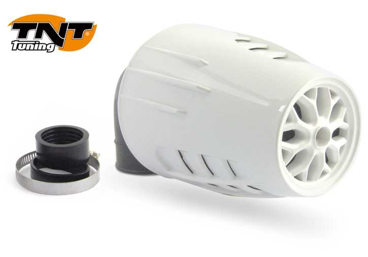 TNT Rennluftfilter Obus 90° 28-35mm weiss