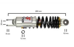 YSS Stoßdämpfer, hinten, Länge 280 mm, OC 302 T Euro Mono, Gasdruck, Aufnahme 10x20
